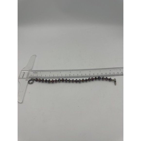 Iridescent Red and Gold Glass Beaded Bracelet with Toggle Clasp - Picture 5 of 7